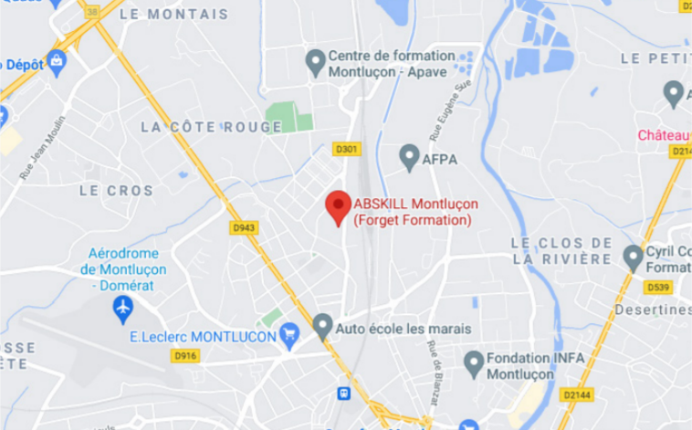 Carte centre de formation ABSKILL Montluçon